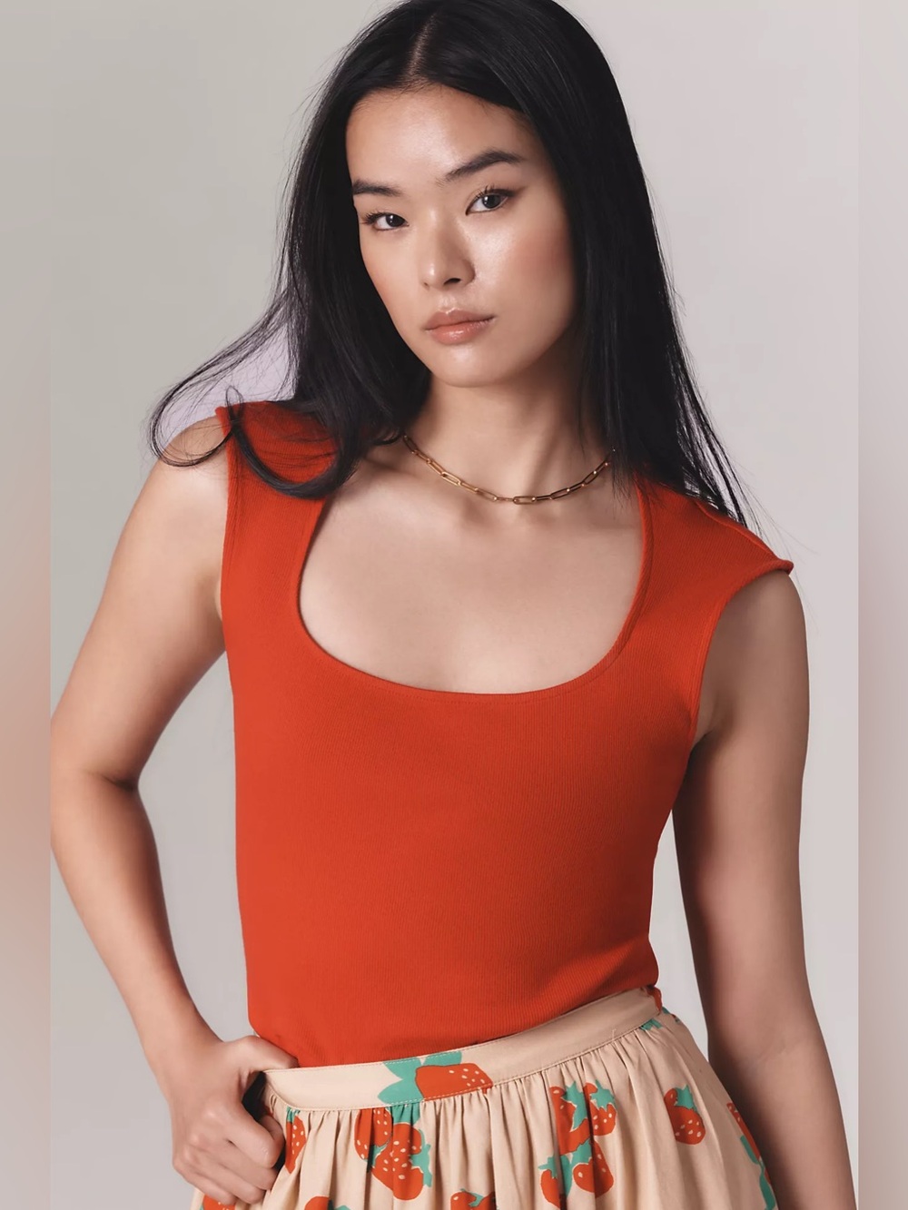 Anthropologie Maeve Square Neck Tank in Red